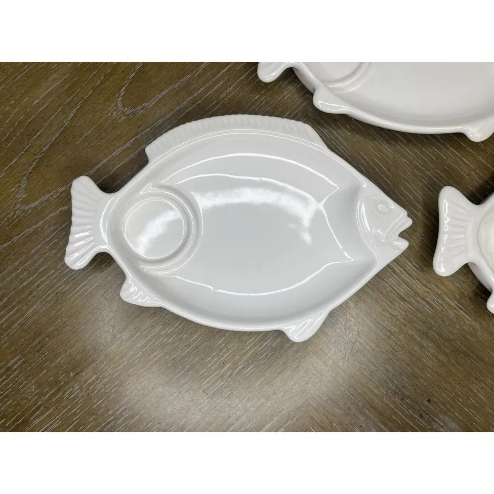 3x Vintage Pfaltzgraff Hearth Seafood Cocktail Server Plate White 247‎ Fish Dish